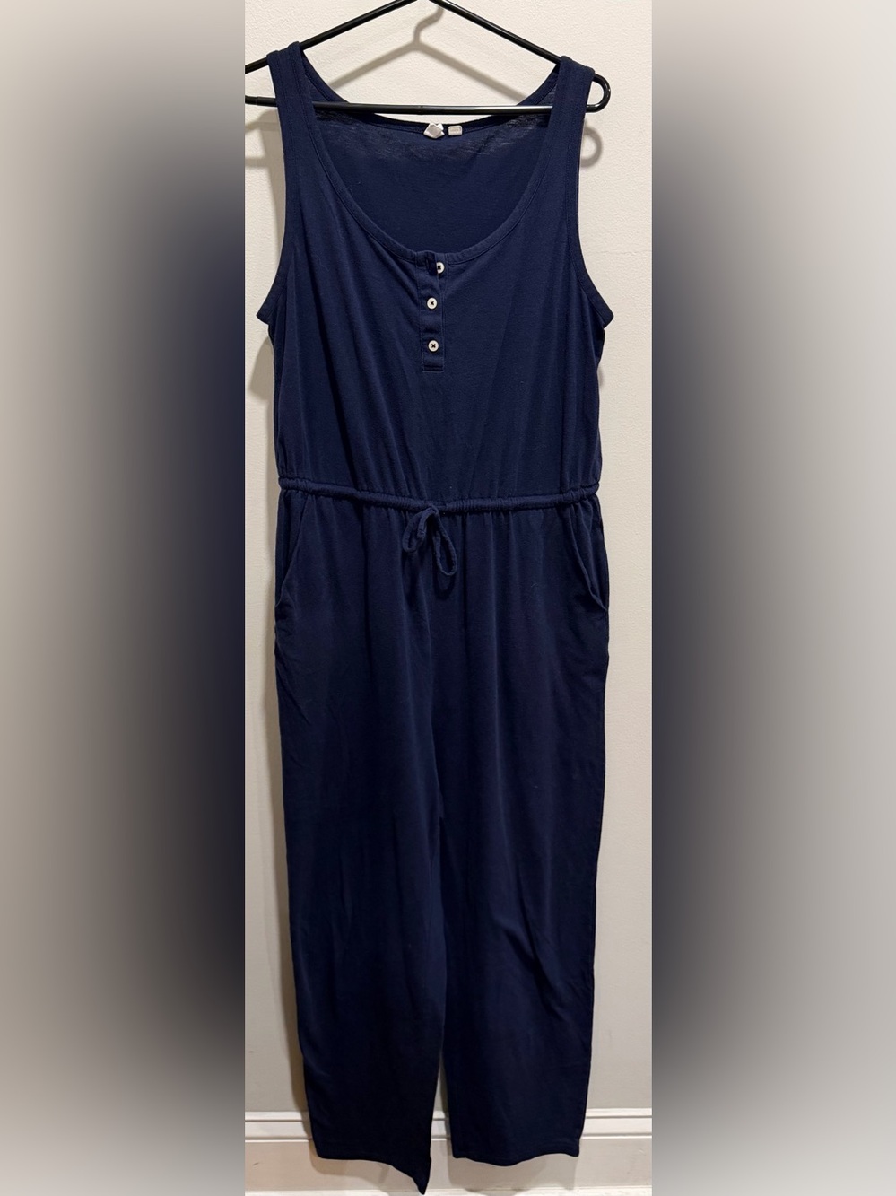 GAP Henley 3 Button Jumpsuit with Drawstring Waist Pockets in Navy Size Large
